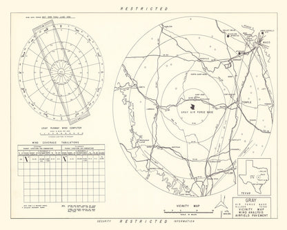 Vintage Map of Gray Air Force Base Vicinity, Texas, 1951