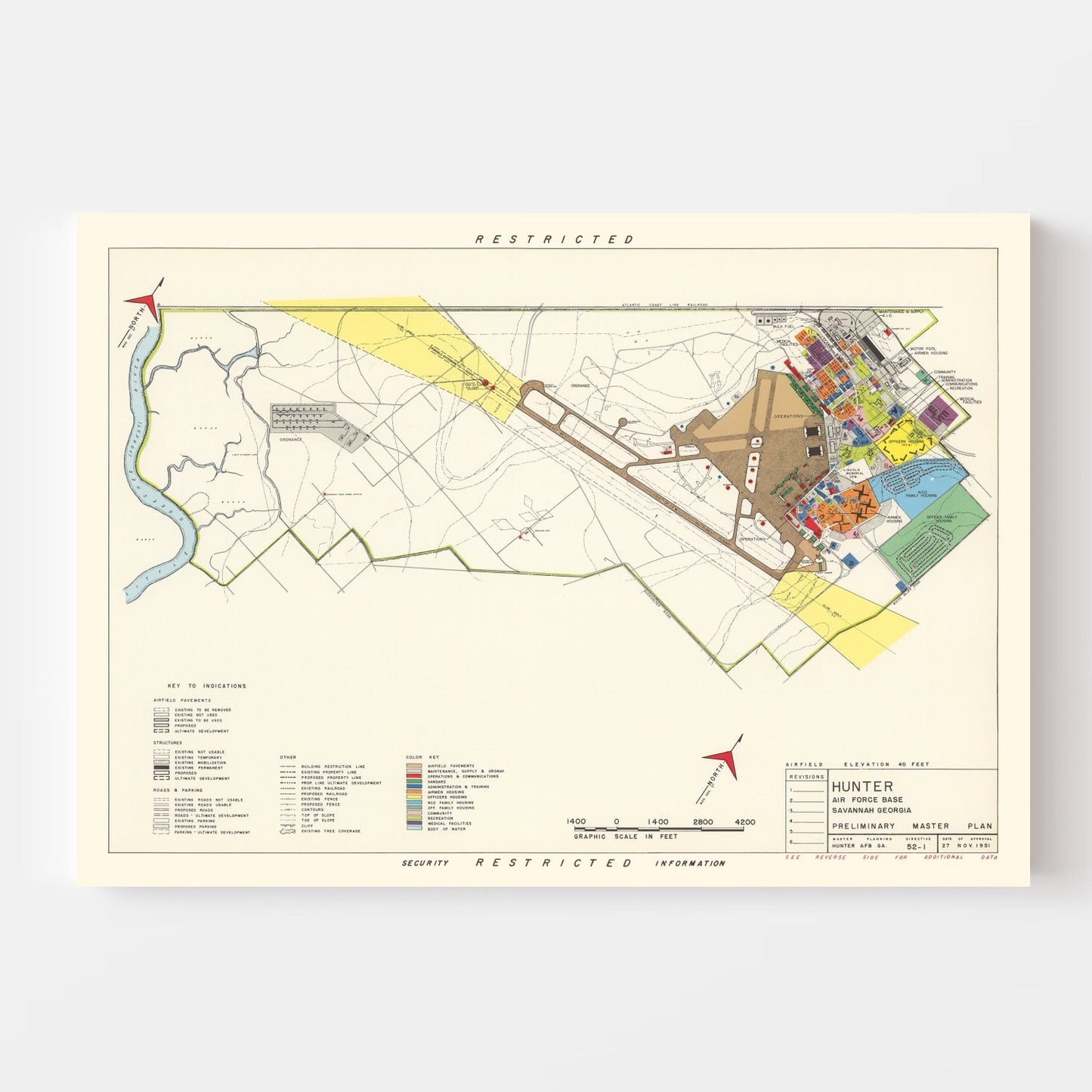 Vintage Map of Hunter Air Force Base, Savannah, Georgia, 1951