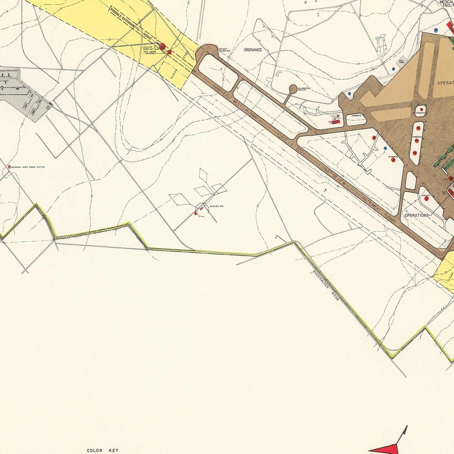Vintage Map of Hunter Air Force Base, Savannah, Georgia, 1951