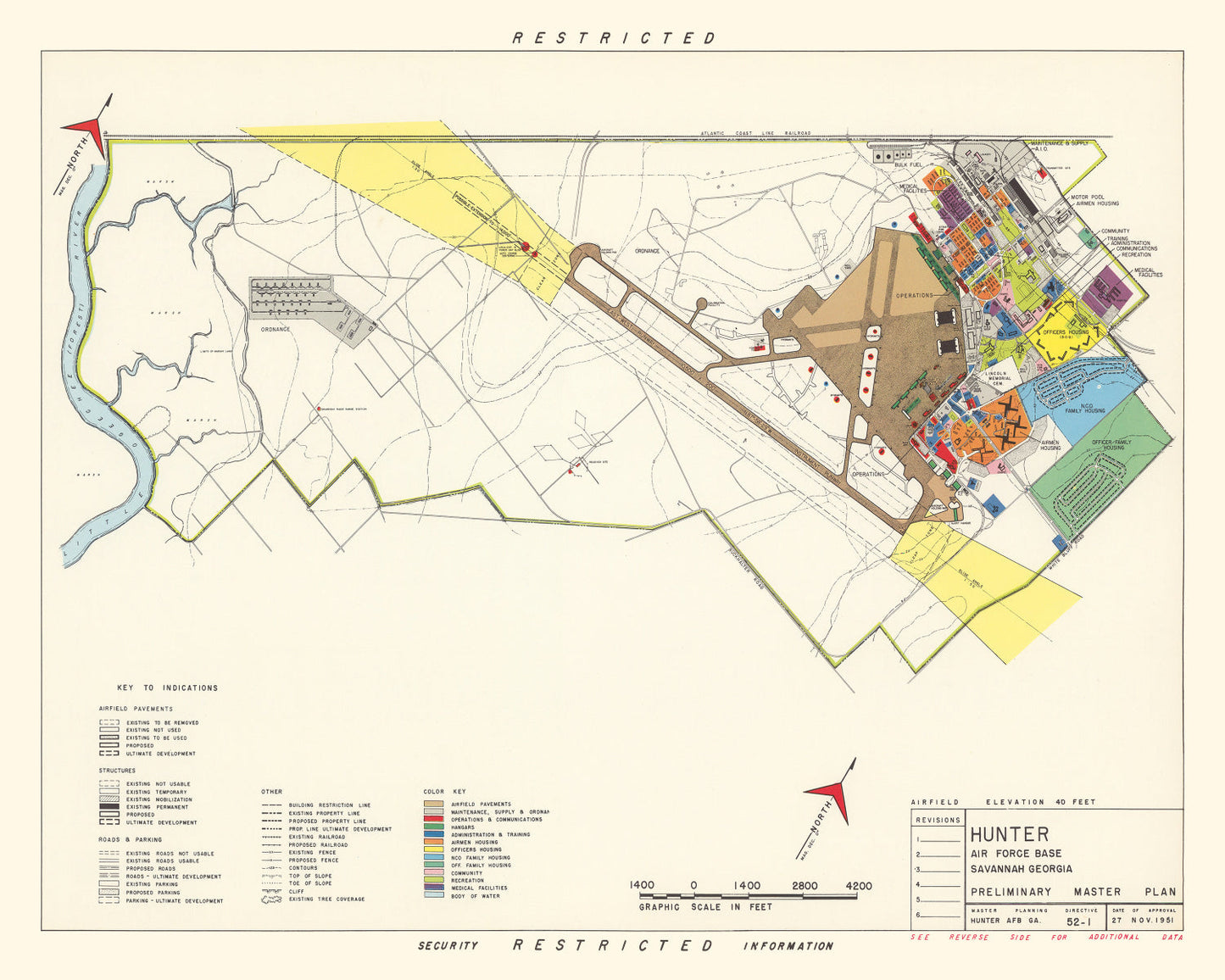 Vintage Map of Hunter Air Force Base, Savannah, Georgia, 1951
