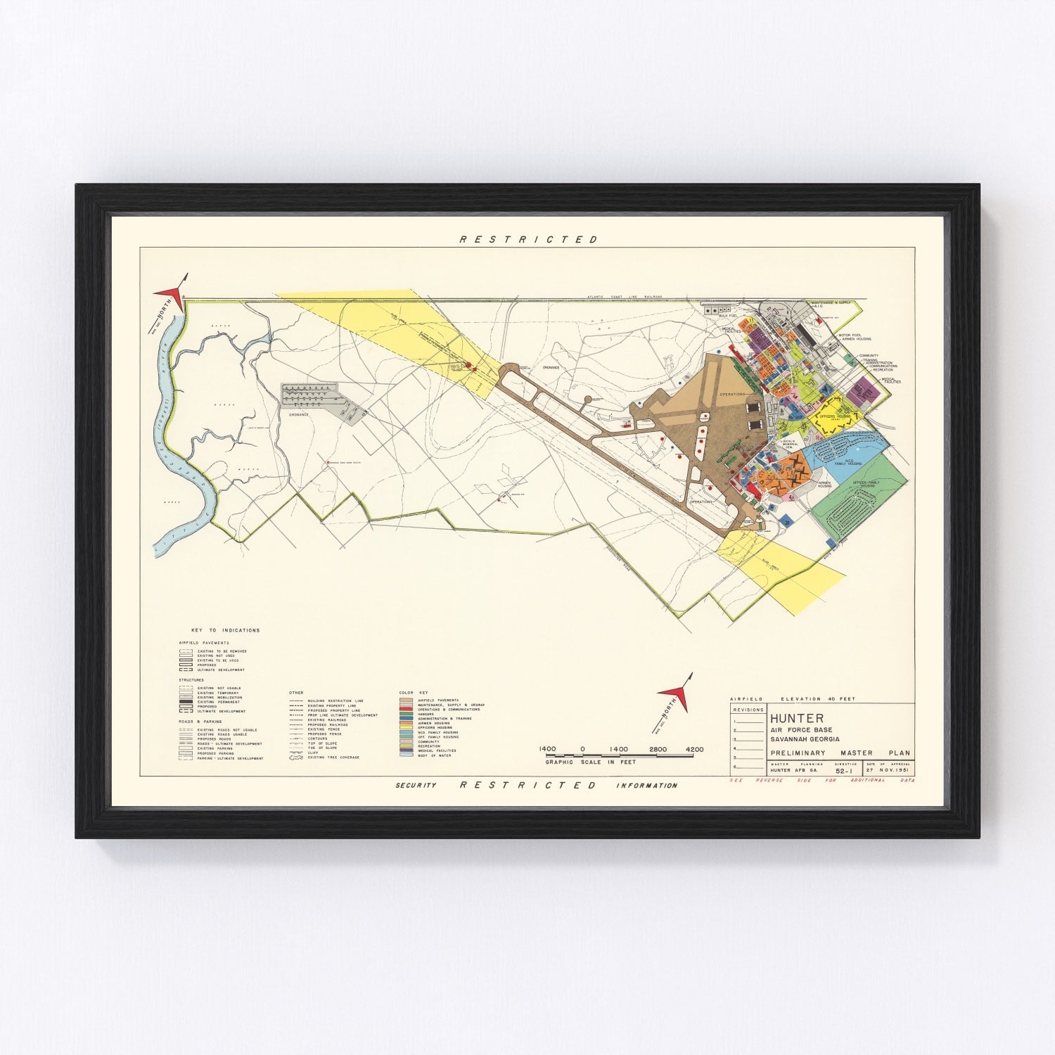 vintage map of Hunter Air Force Base, Savannah, Georgia, 1951