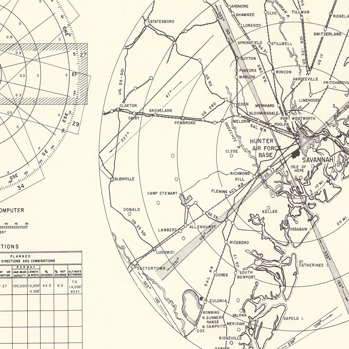 Vintage Map of Hunter Air Force Base Vicinity, Georgia, 1951
