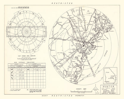 Vintage Map of Hunter Air Force Base Vicinity, Georgia, 1951