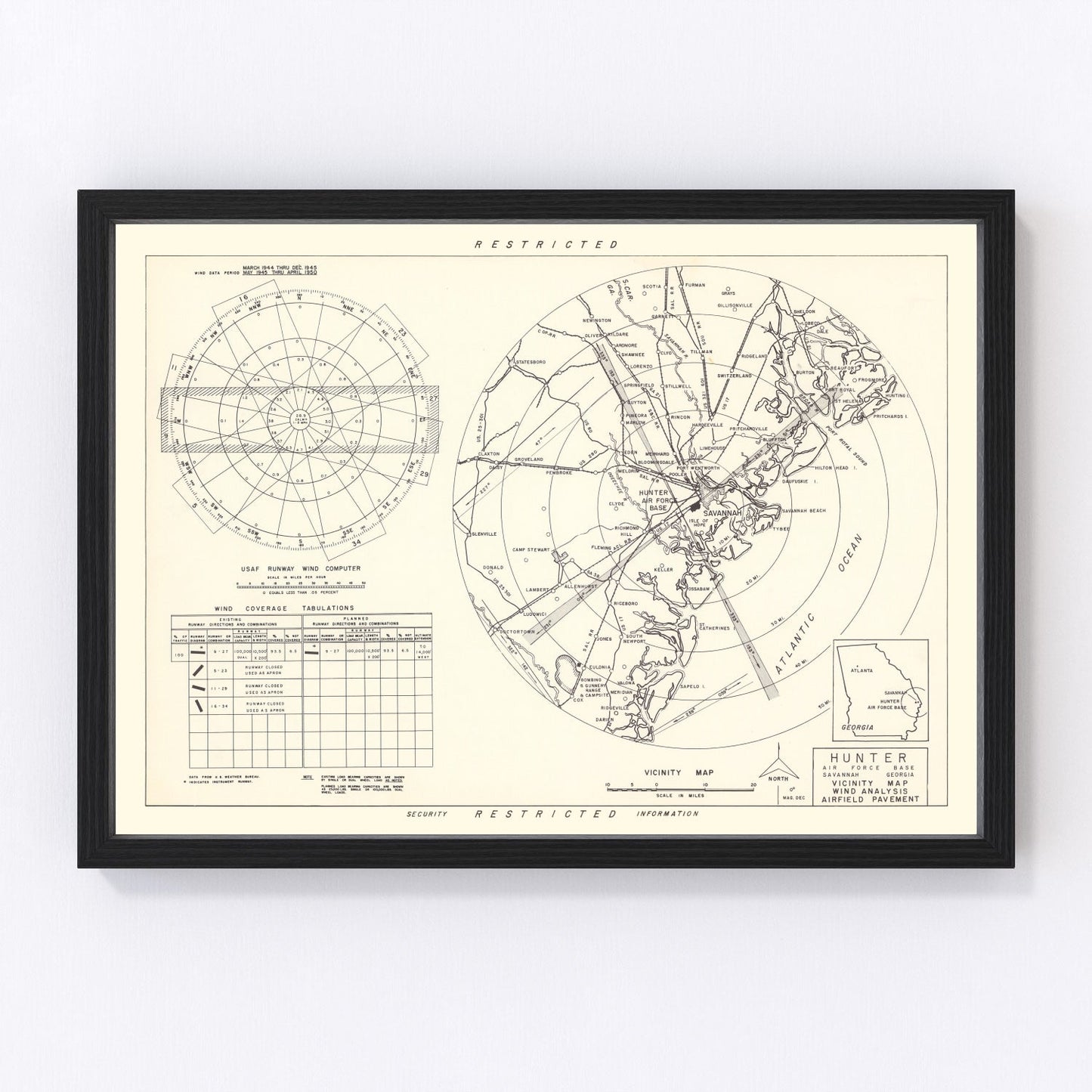 vintage map of Hunter Air Force Base, Chatham County, Georgia, 1951