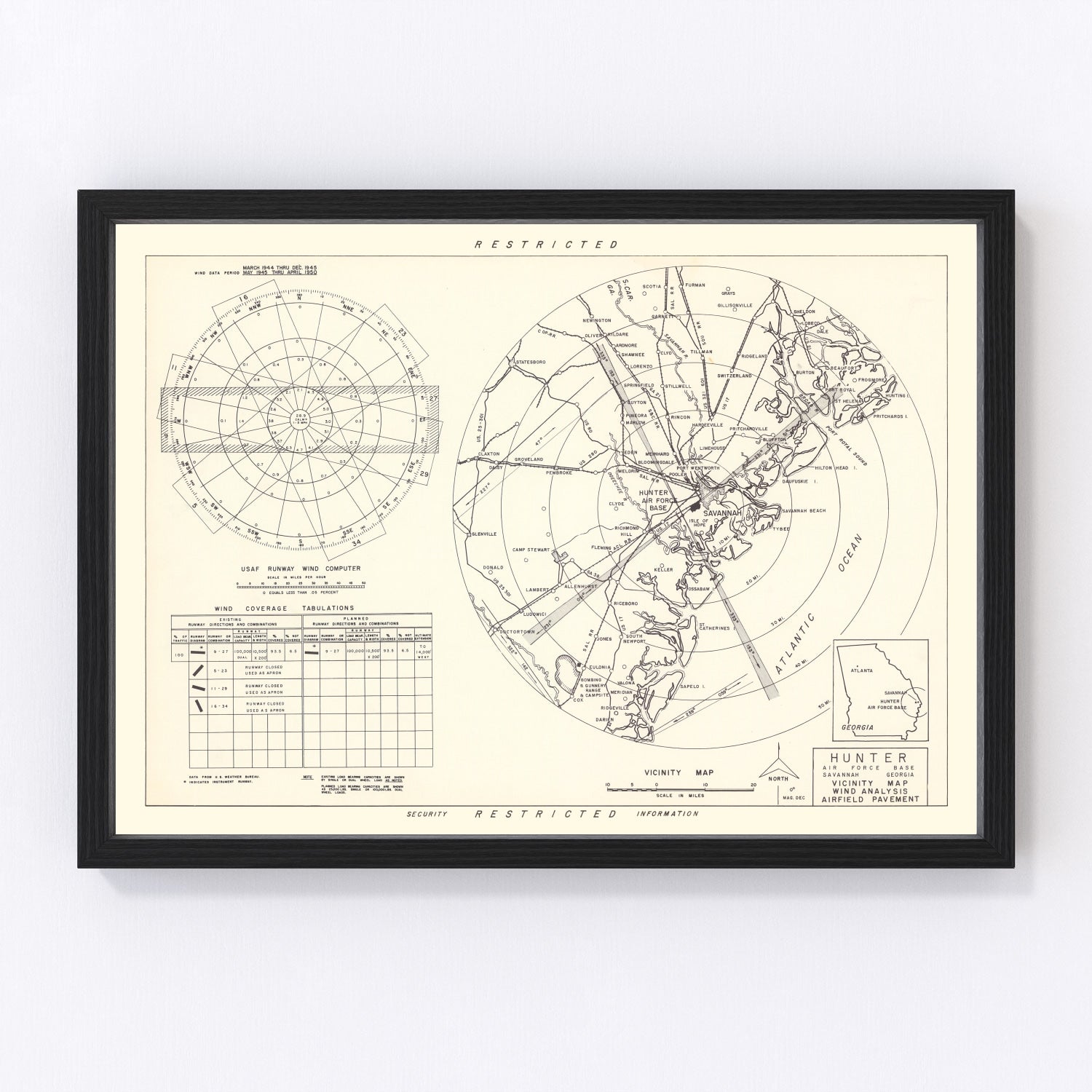 vintage map of Hunter Air Force Base, Chatham County, Georgia, 1951