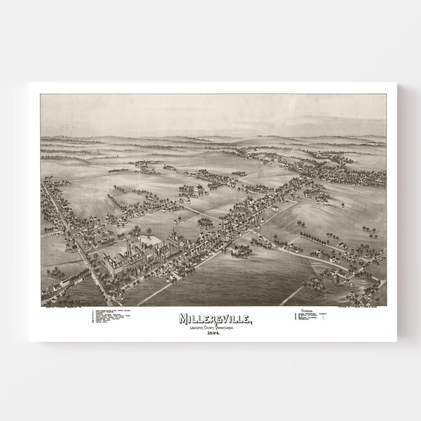 Vintage Map of Millersville, Pennsylvania, 1894