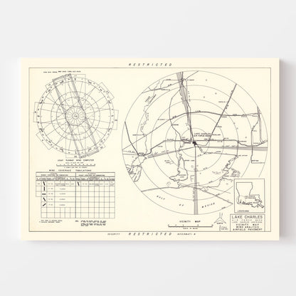 Vintage Map of Lake Charles Air Force Base Vicinity, Louisiana, 1951