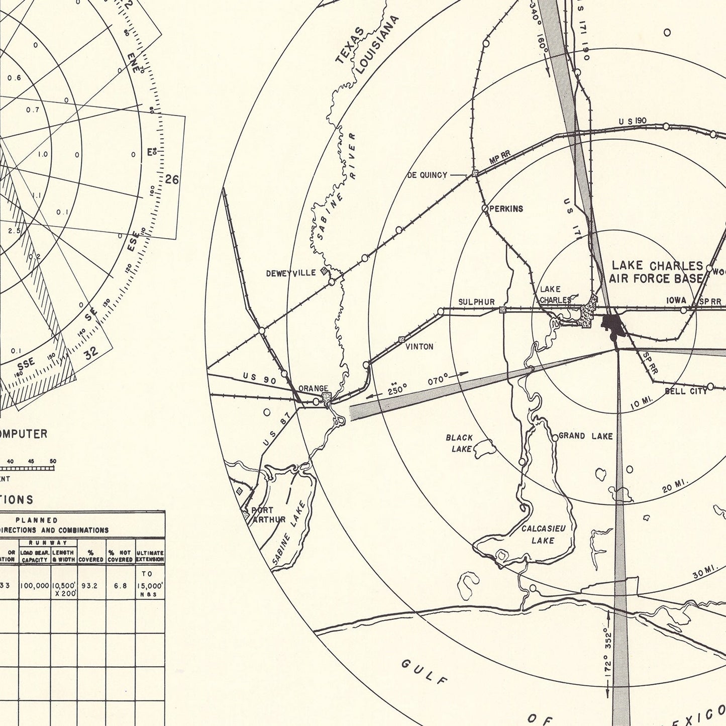 Vintage Map of Lake Charles Air Force Base Vicinity, Louisiana, 1951