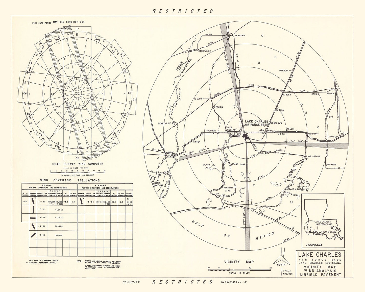 Vintage Map of Lake Charles Air Force Base Vicinity, Louisiana, 1951
