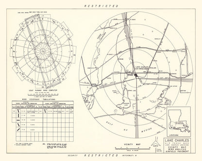 Vintage Map of Lake Charles Air Force Base Vicinity, Louisiana, 1951