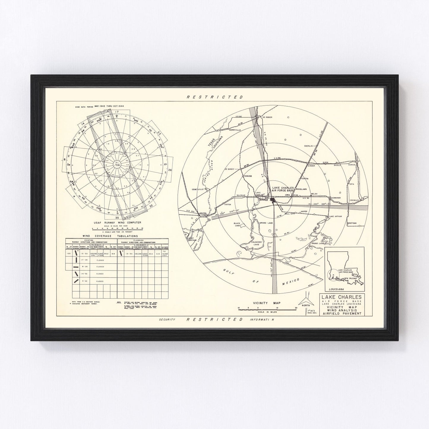 vintage map of Lake Charles Air Force Base vicinity, Louisiana, 1951