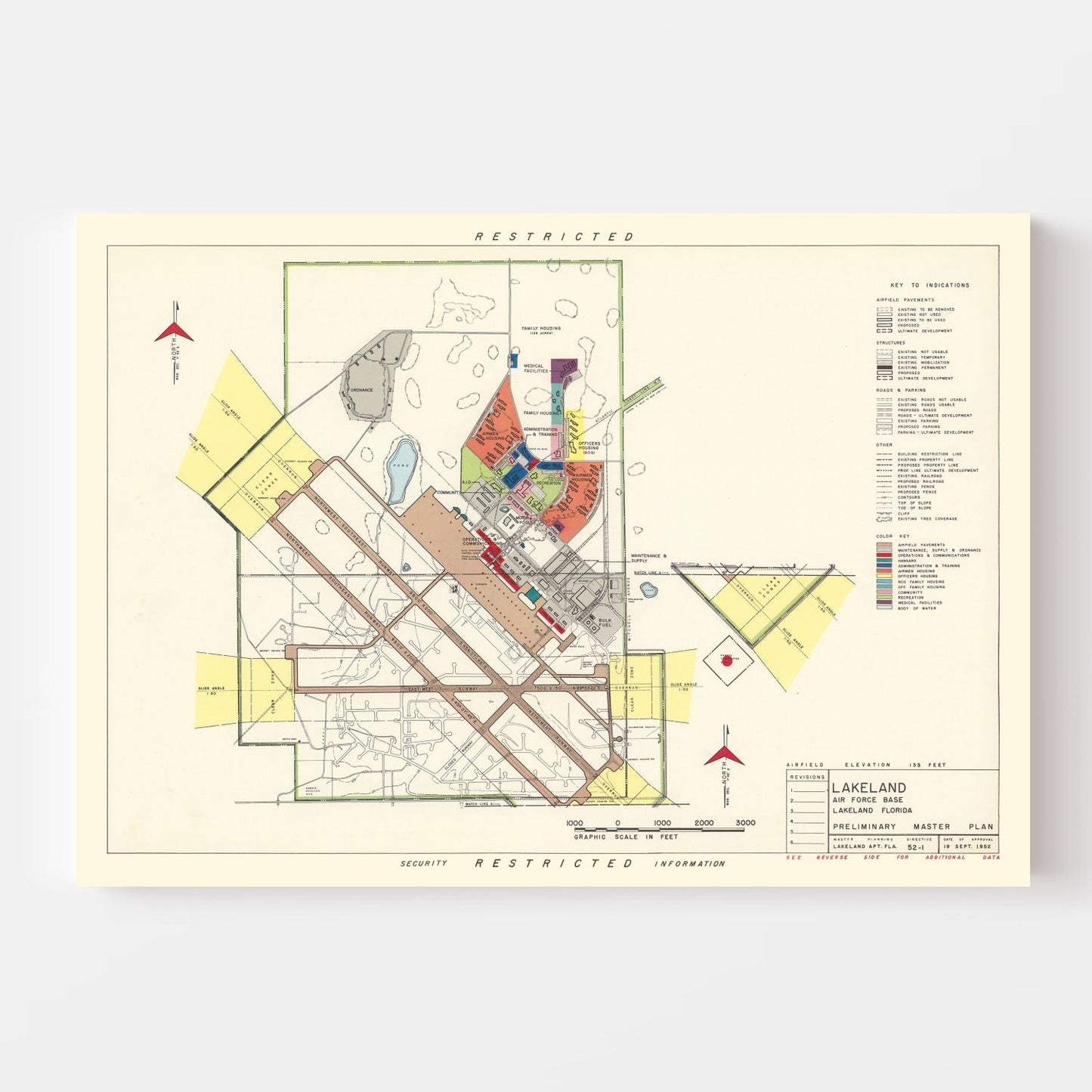 Vintage Map of Lakeland Air Force Base, Florida, 1952