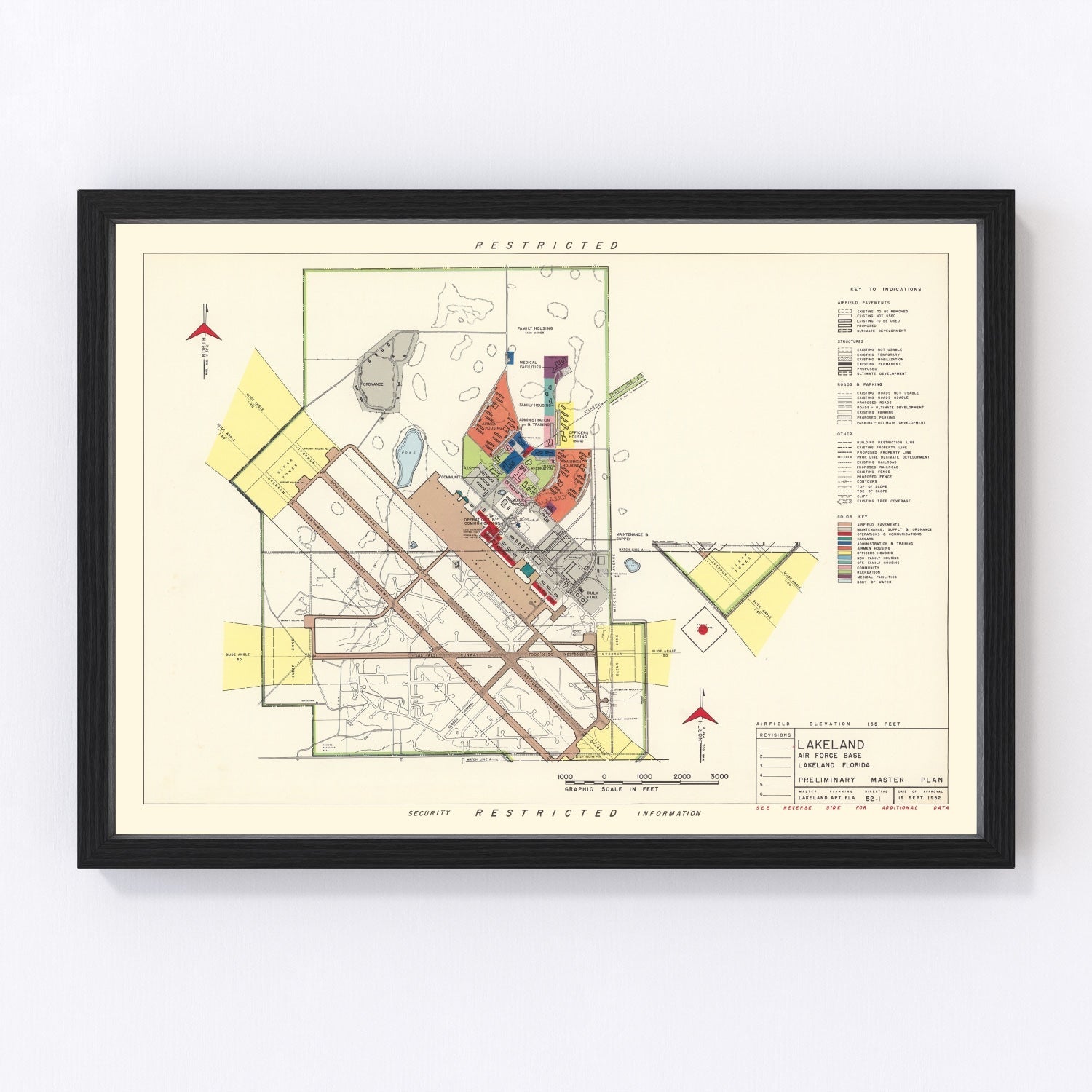 Vintage map of Lakeland, Florida, home of Lakeland AFB, 1952