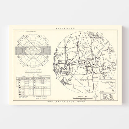 Vintage Map of Lakeland Air Force Base Vicinity, Florida, 1952