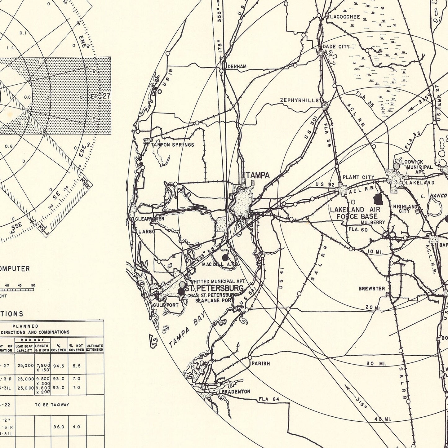 Vintage Map of Lakeland Air Force Base Vicinity, Florida, 1952