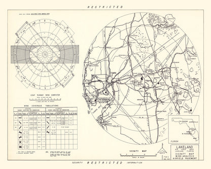 Vintage Map of Lakeland Air Force Base Vicinity, Florida, 1952