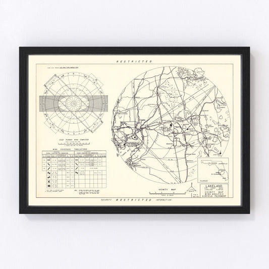 vintage map of Lakeland Air Force Base vicinity, Polk County, Florida, 1952