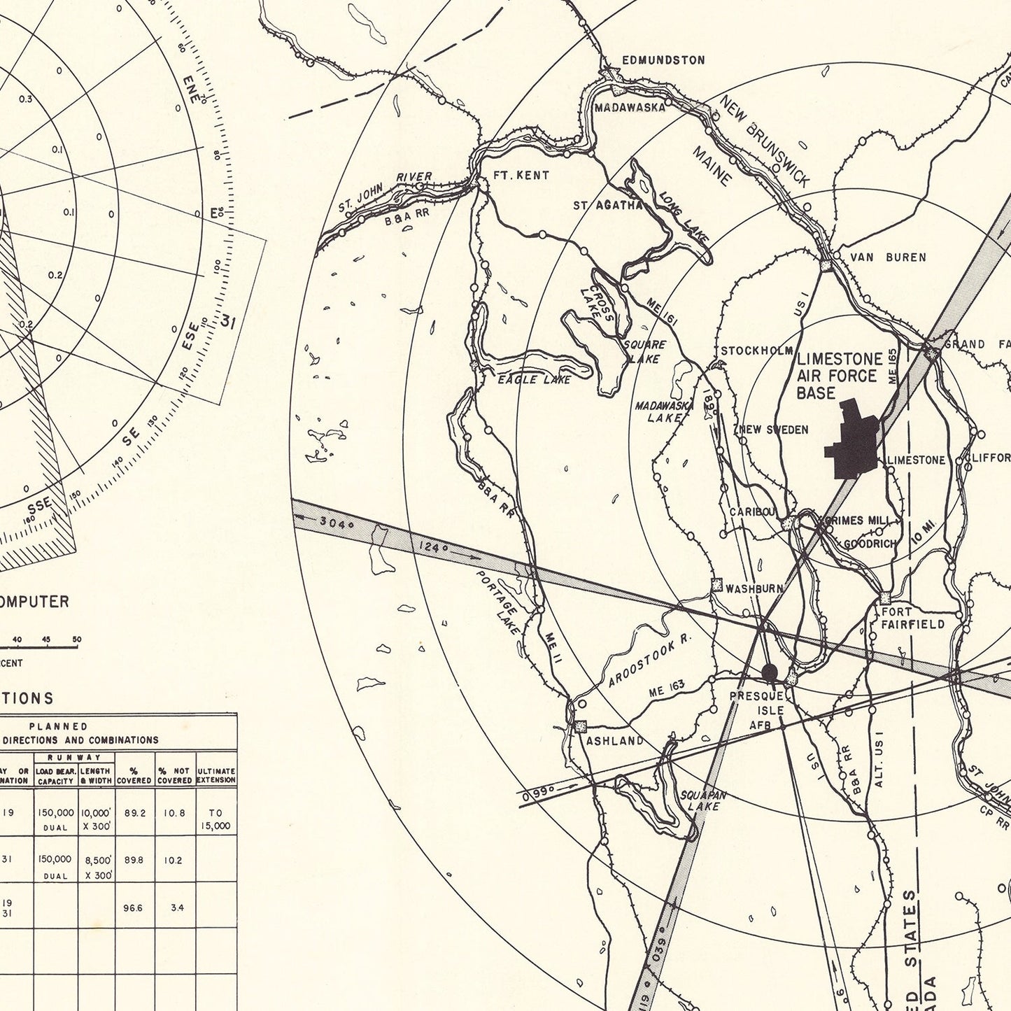 Vintage Map of Limestone Air Force Base Vicinity, Maine, 1951