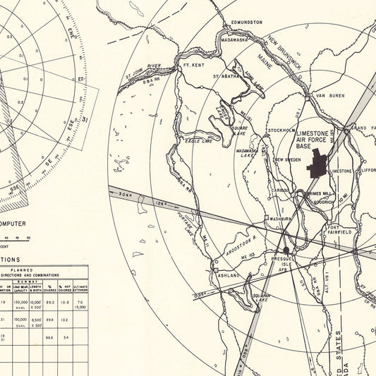 Vintage Map of Limestone Air Force Base Vicinity, Maine, 1951