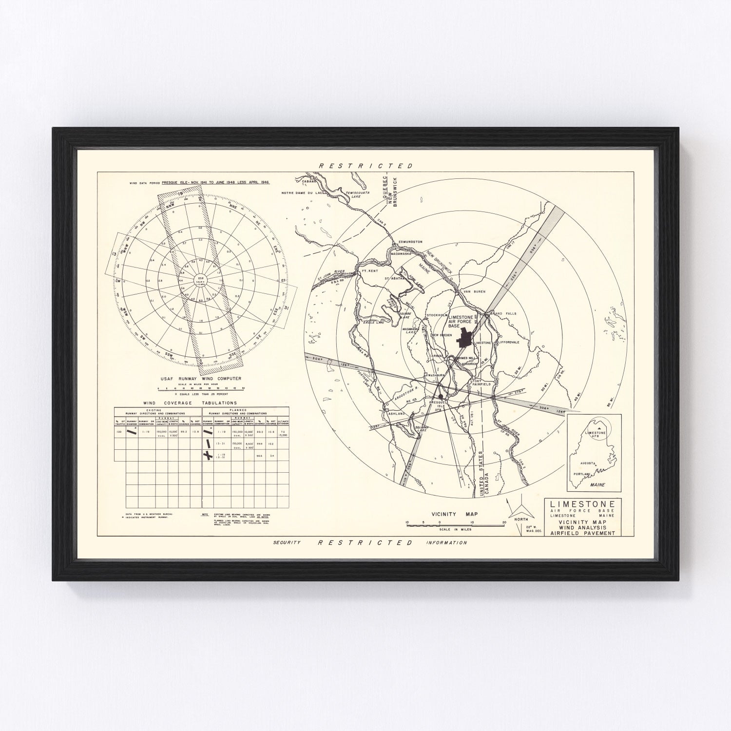 vintage map of Limestone Air Force Base vicinity, Aroostook County, Maine, 1951