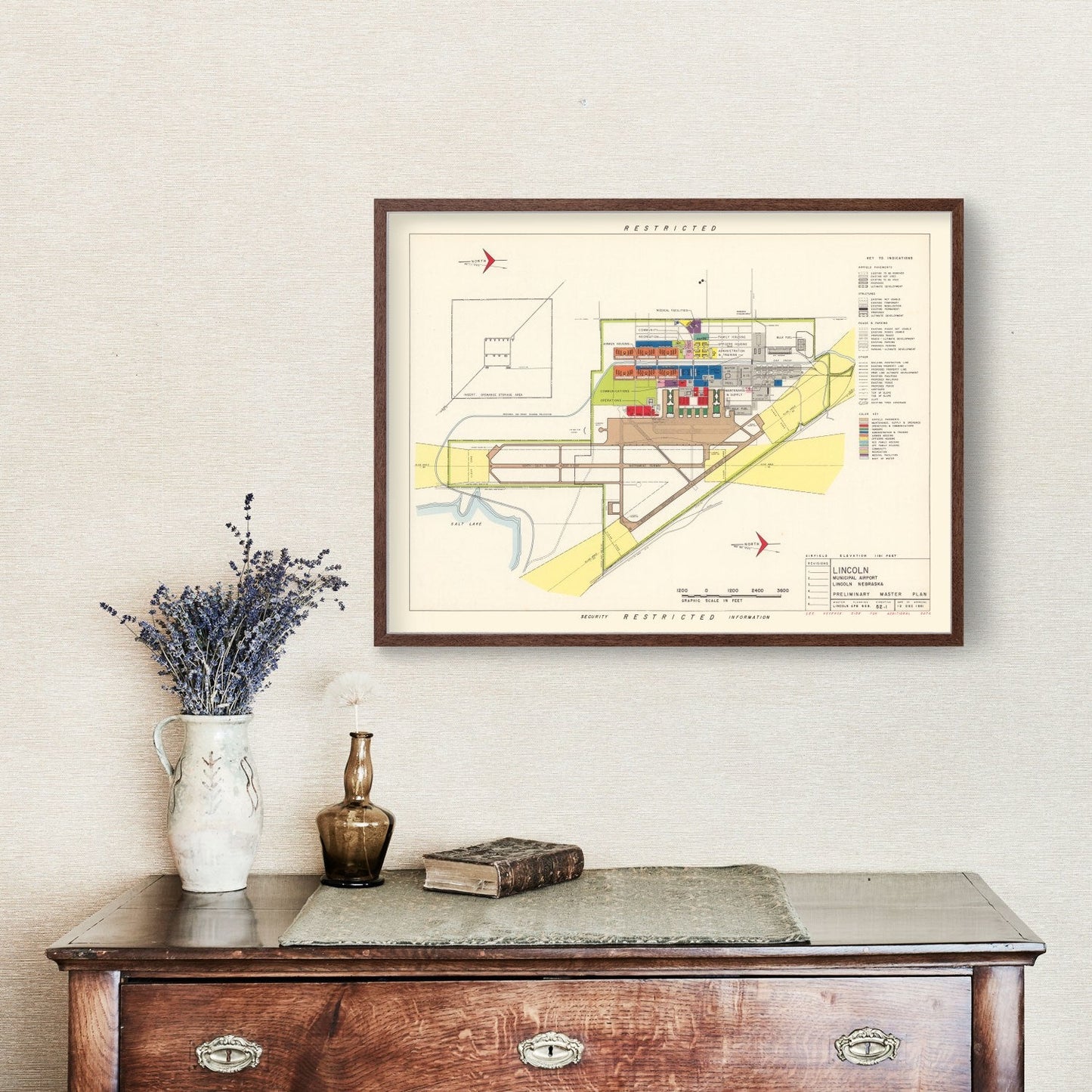Vintage Map of Lincoln Municipal Airport, Nebraska, 1951