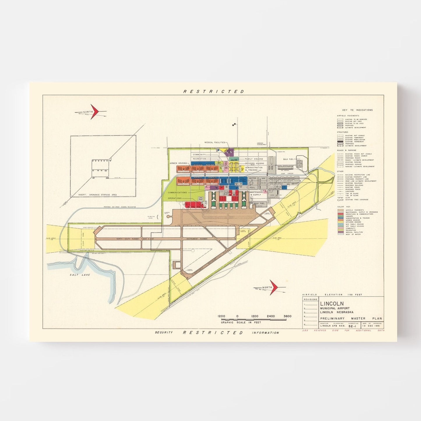 Vintage Map of Lincoln Municipal Airport, Nebraska, 1951