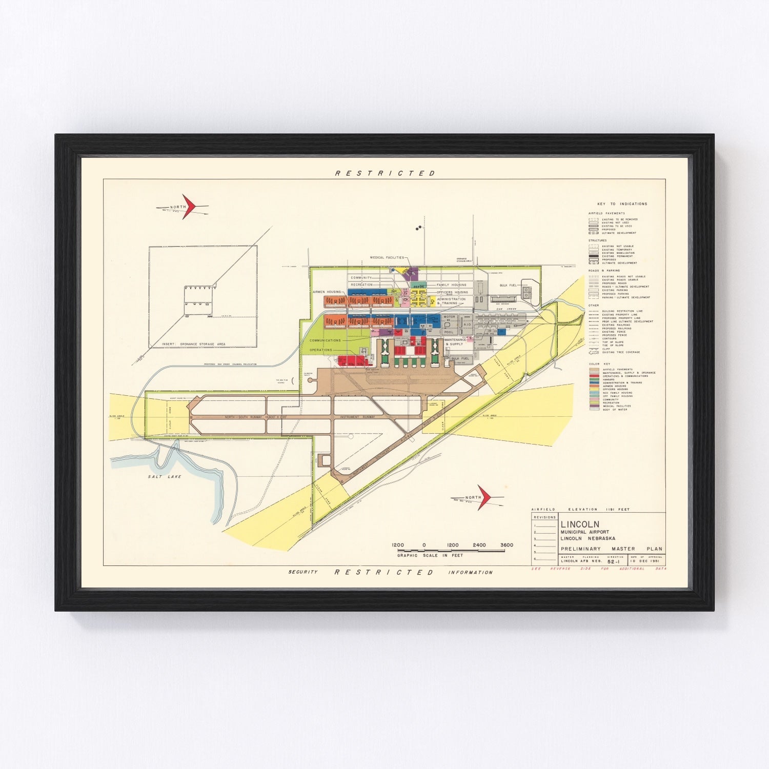 vintage map of Lincoln Municipal Airport, Lancaster County, Nebraska, 1951