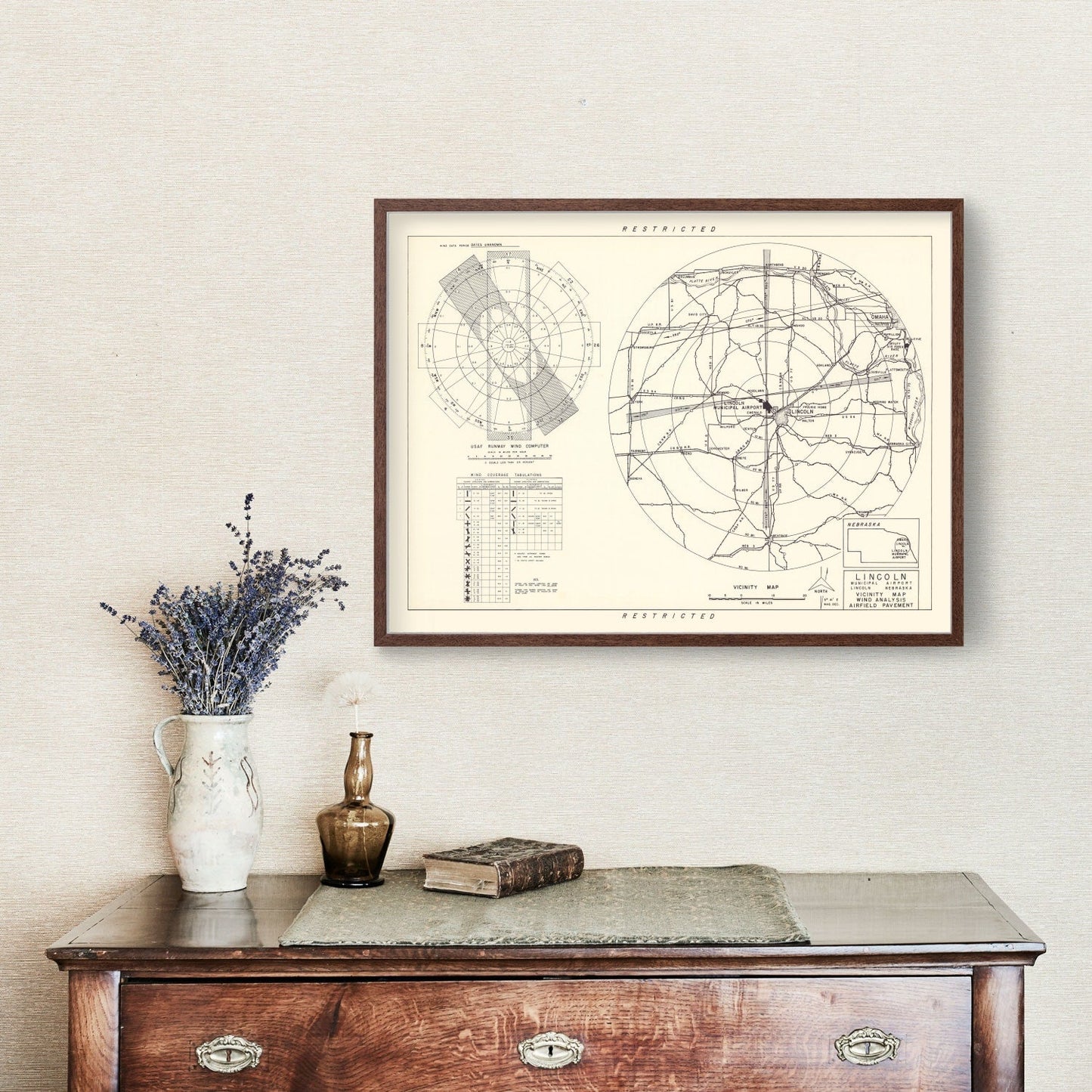 Vintage Map of Lincoln Municipal Airport Vicinity, Nebraska, 1951