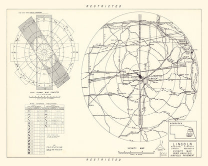 Vintage Map of Lincoln Municipal Airport Vicinity, Nebraska, 1951