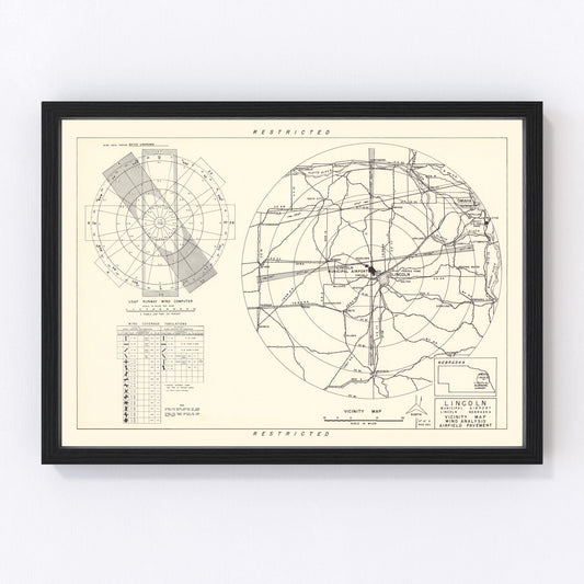 vintage map of Lincoln Municipal Airport vicinity, Nebraska, 1951