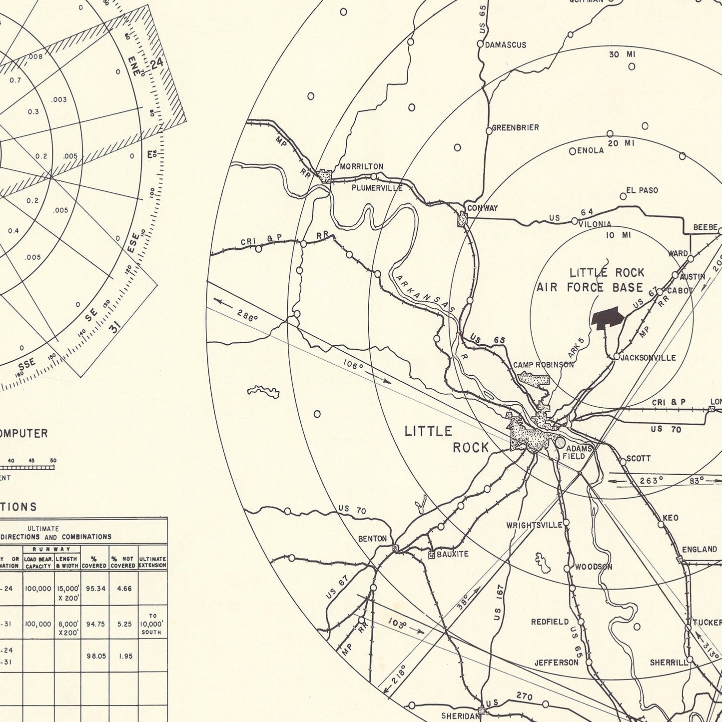 Vintage Map of Little Rock Air Force Base Vicinity, Arkansas, 1952
