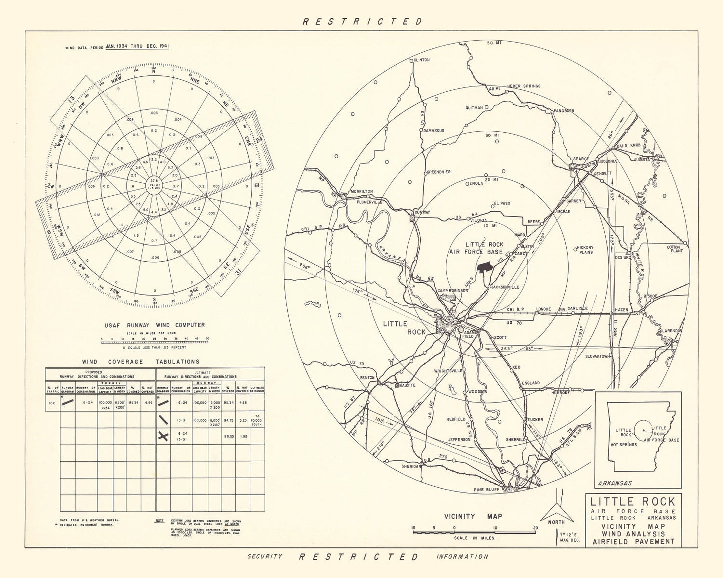 Vintage Map of Little Rock Air Force Base Vicinity, Arkansas, 1952