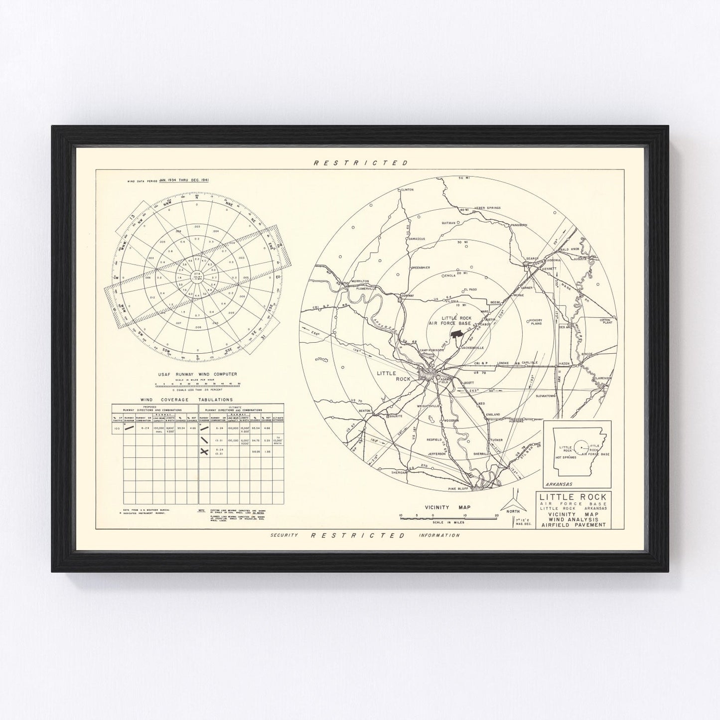 vintage map of Little Rock Air Force Base vicinity, Pulaski County, Arkansas, 1952