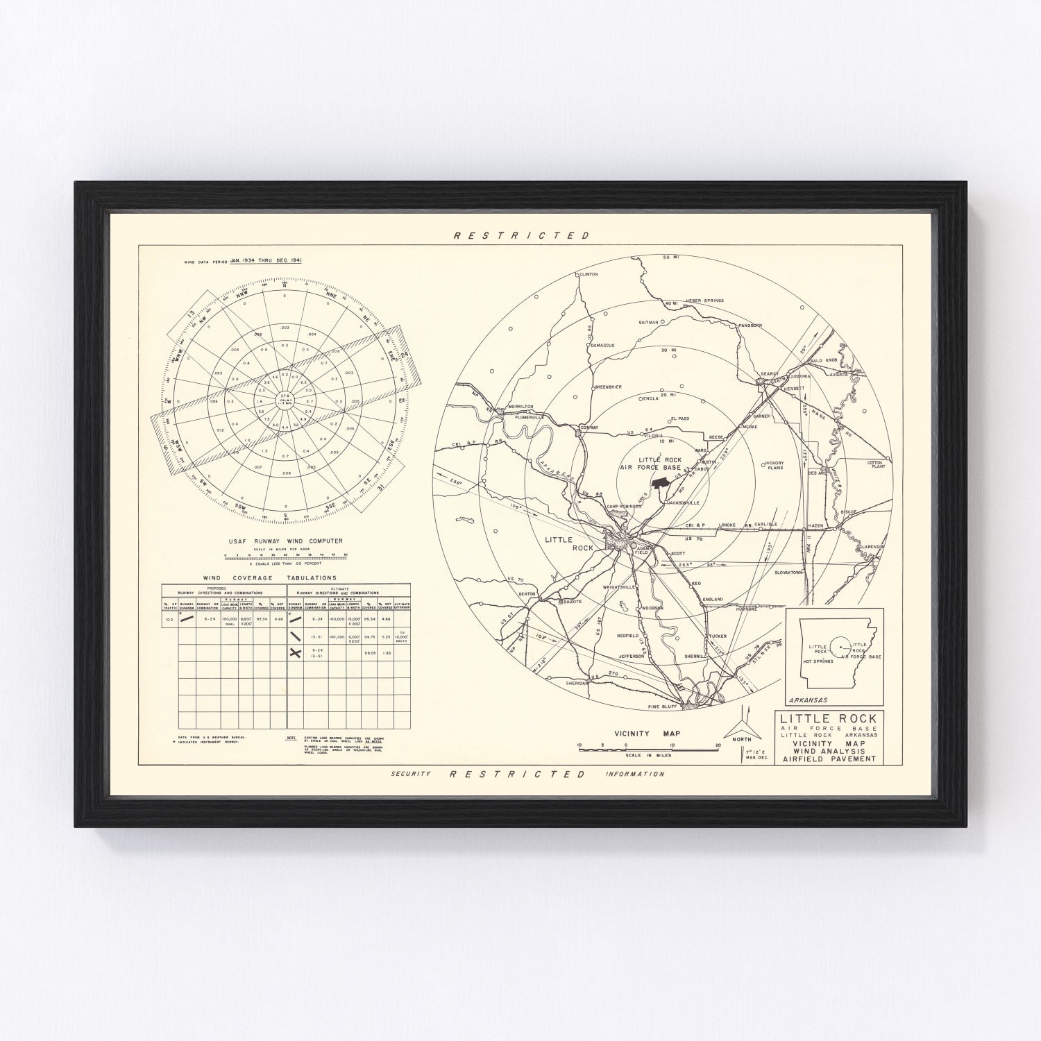 vintage map of Little Rock Air Force Base vicinity, Pulaski County, Arkansas, 1952