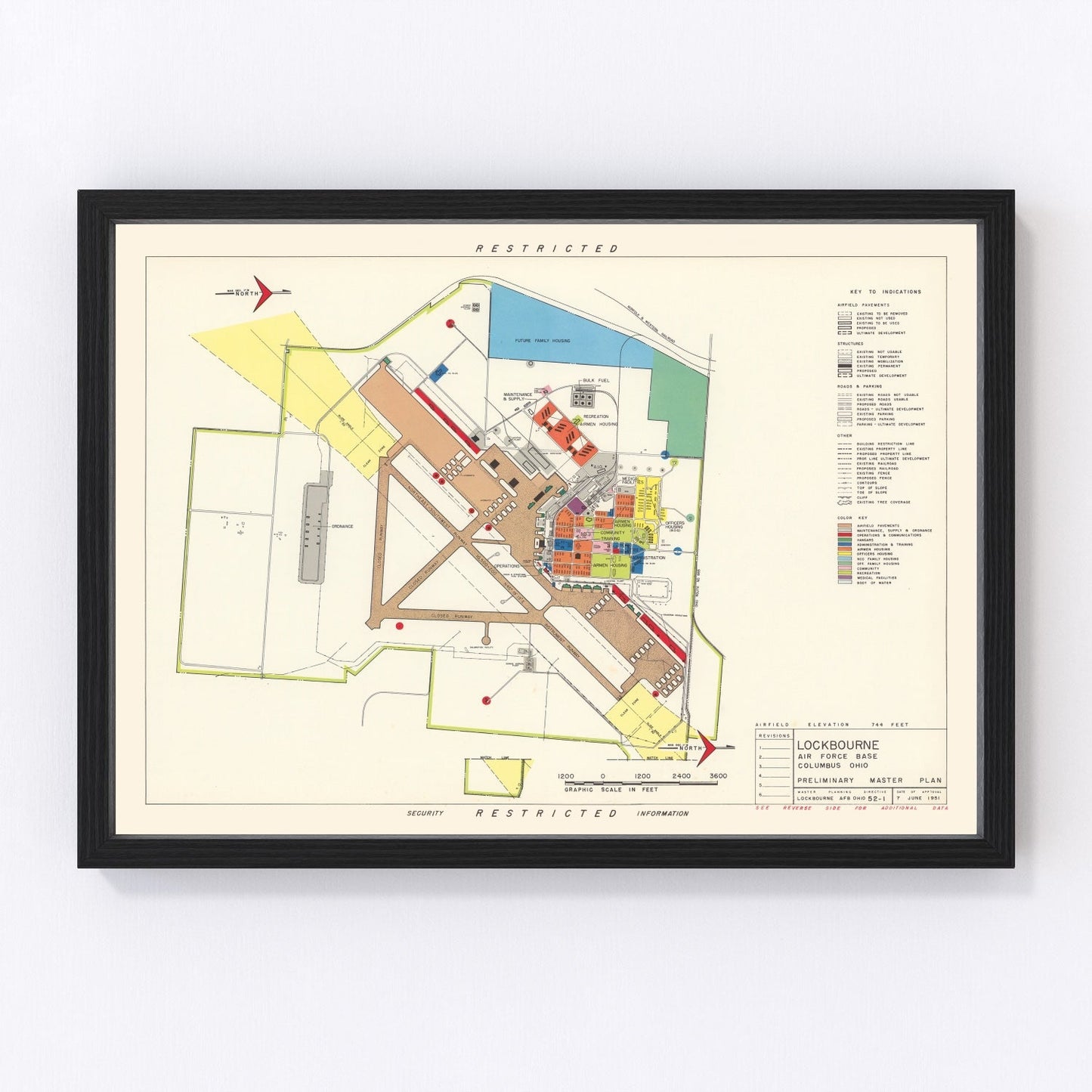 vintage map of Lockbourne Air Force Base, Ohio, 1951