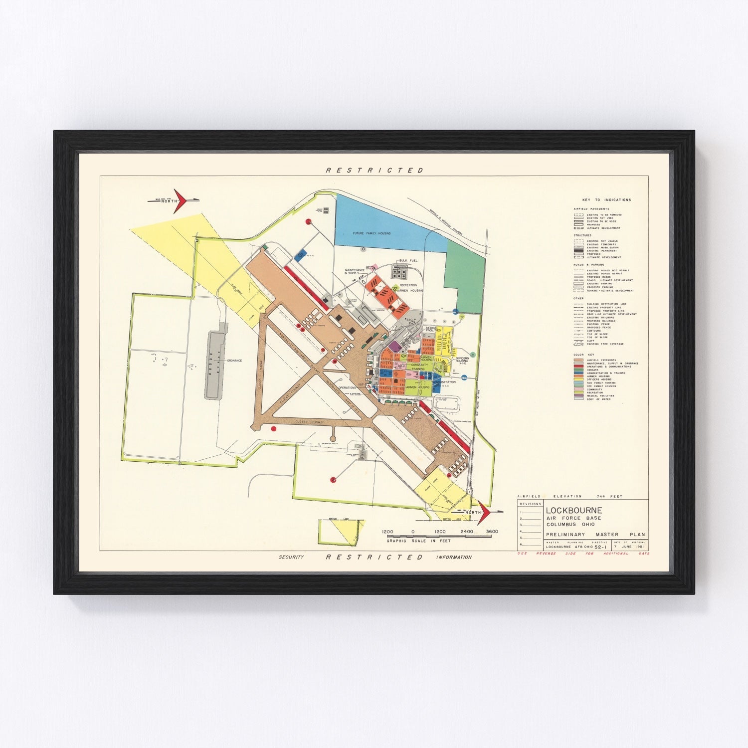 vintage map of Lockbourne Air Force Base, Ohio, 1951