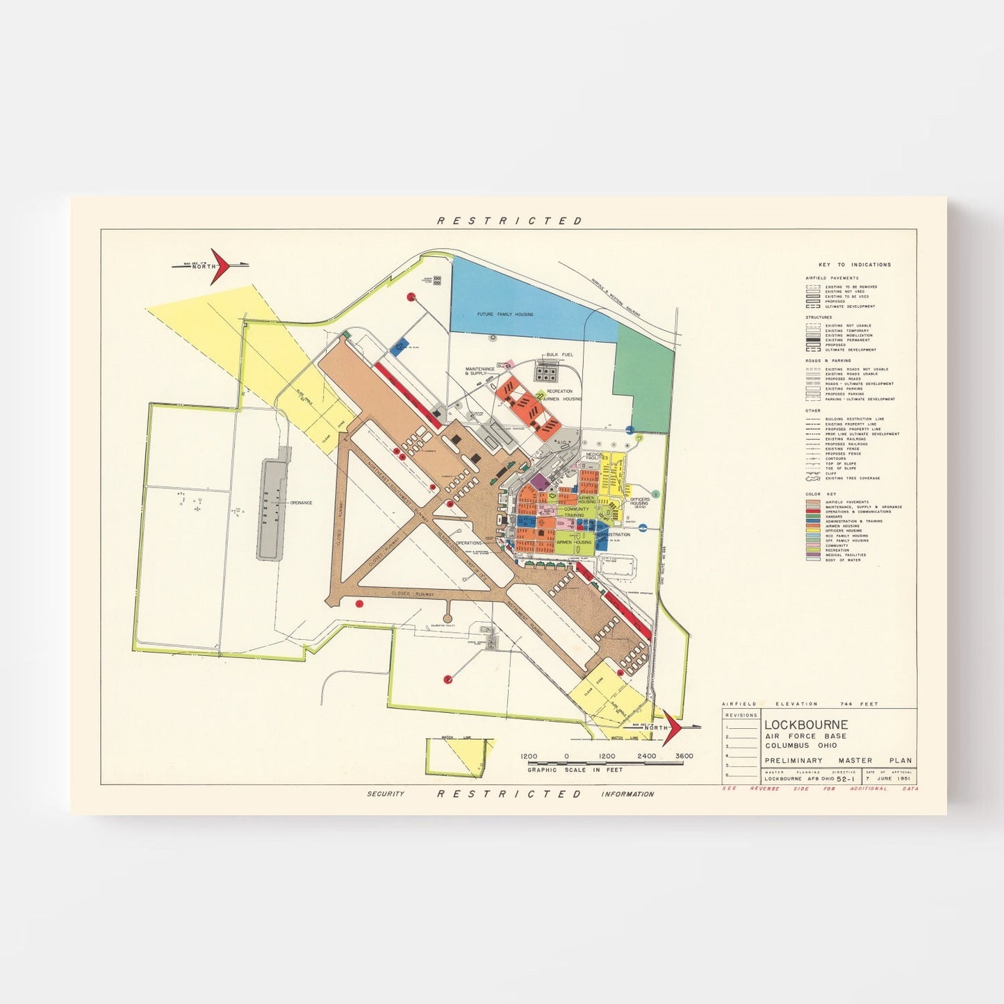 Vintage Map of Lockbourne Air Force Base, Ohio, 1951