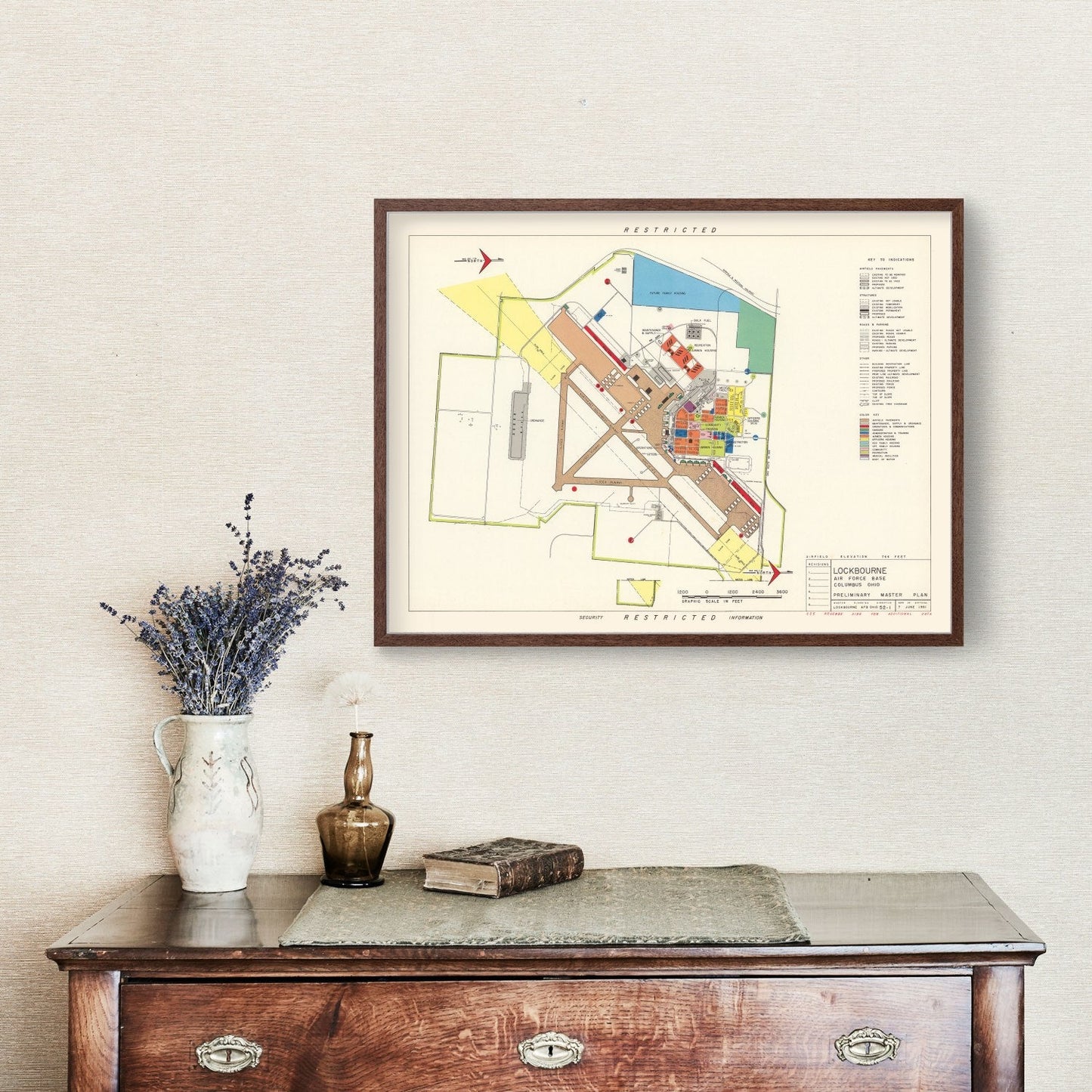 Vintage Map of Lockbourne Air Force Base, Ohio, 1951