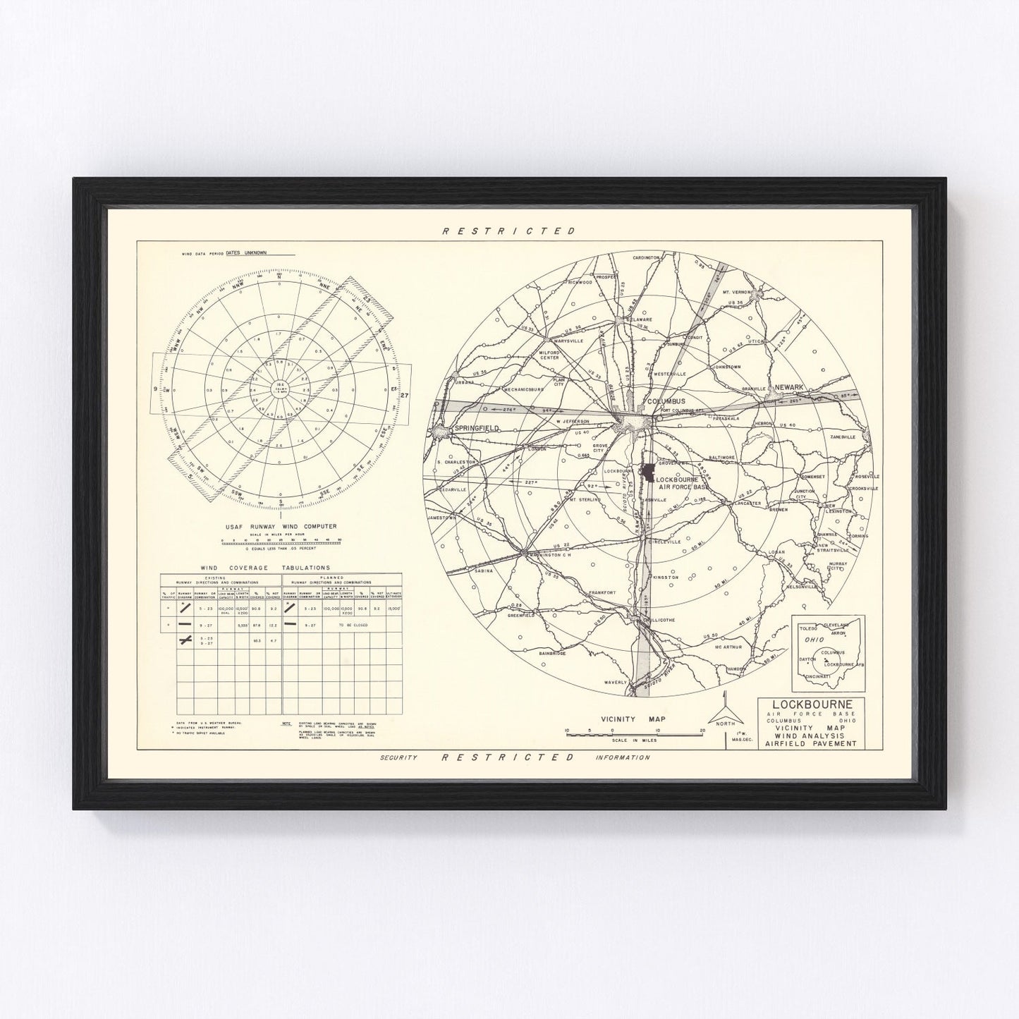 vintage map of Lockbourne AFB vicinity, Ohio, 1951