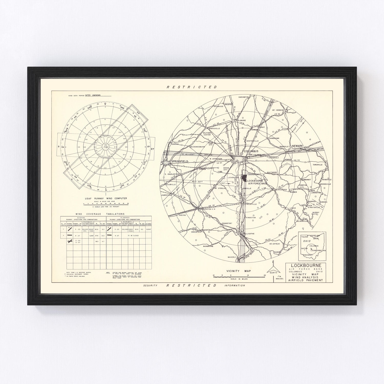 vintage map of Lockbourne AFB vicinity, Ohio, 1951