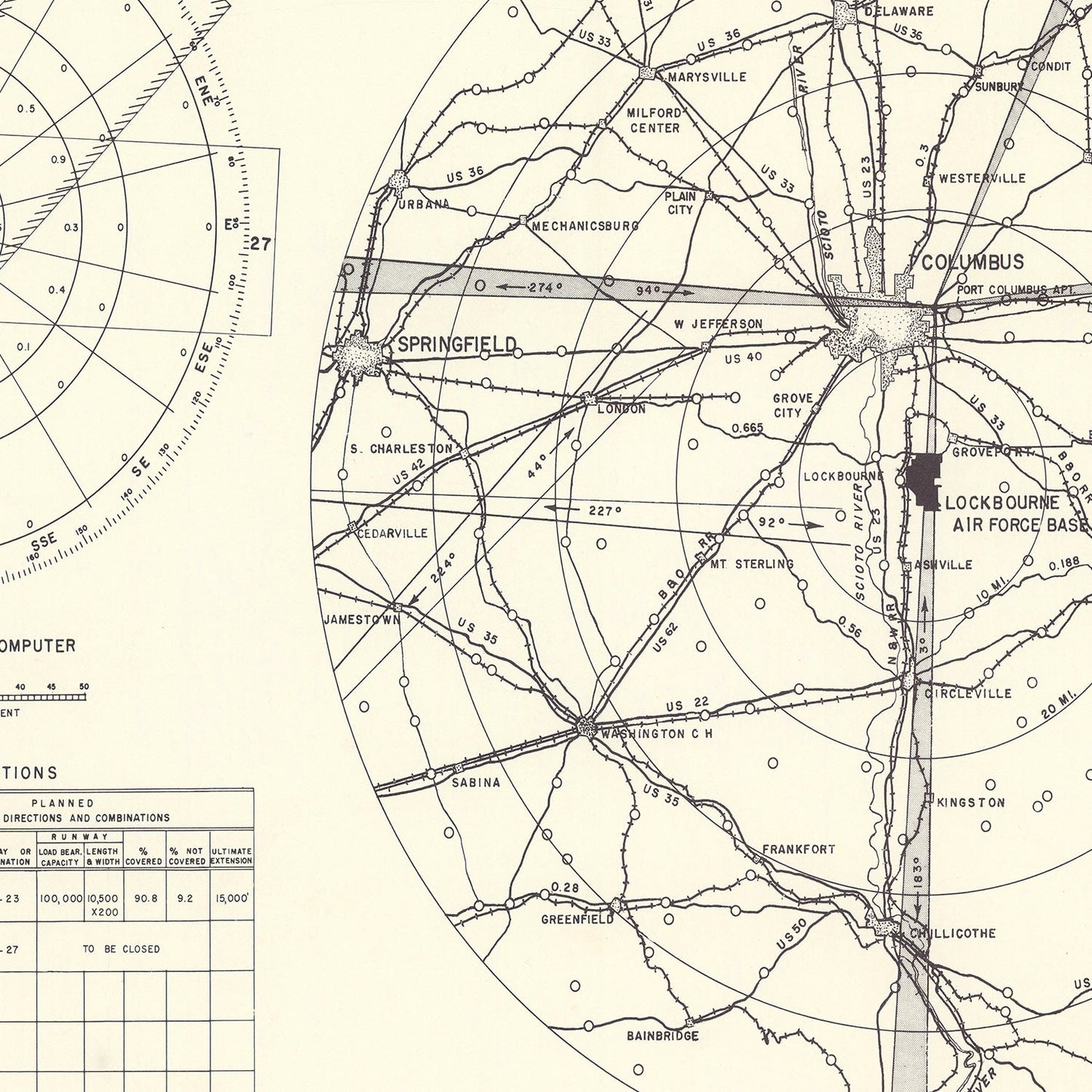 Vintage Map of Lockbourne AFB Vicinity, Ohio, 1951