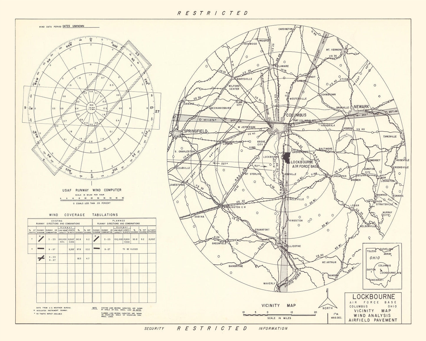 Vintage Map of Lockbourne AFB Vicinity, Ohio, 1951