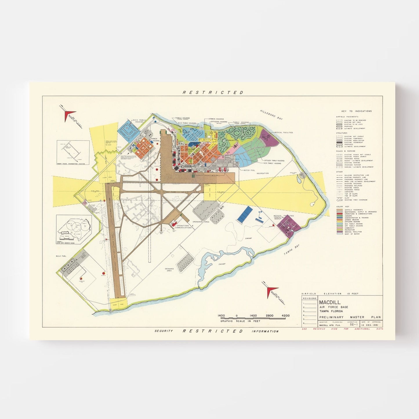 Vintage Map of MacDill Air Force Base, Tampa, 1951