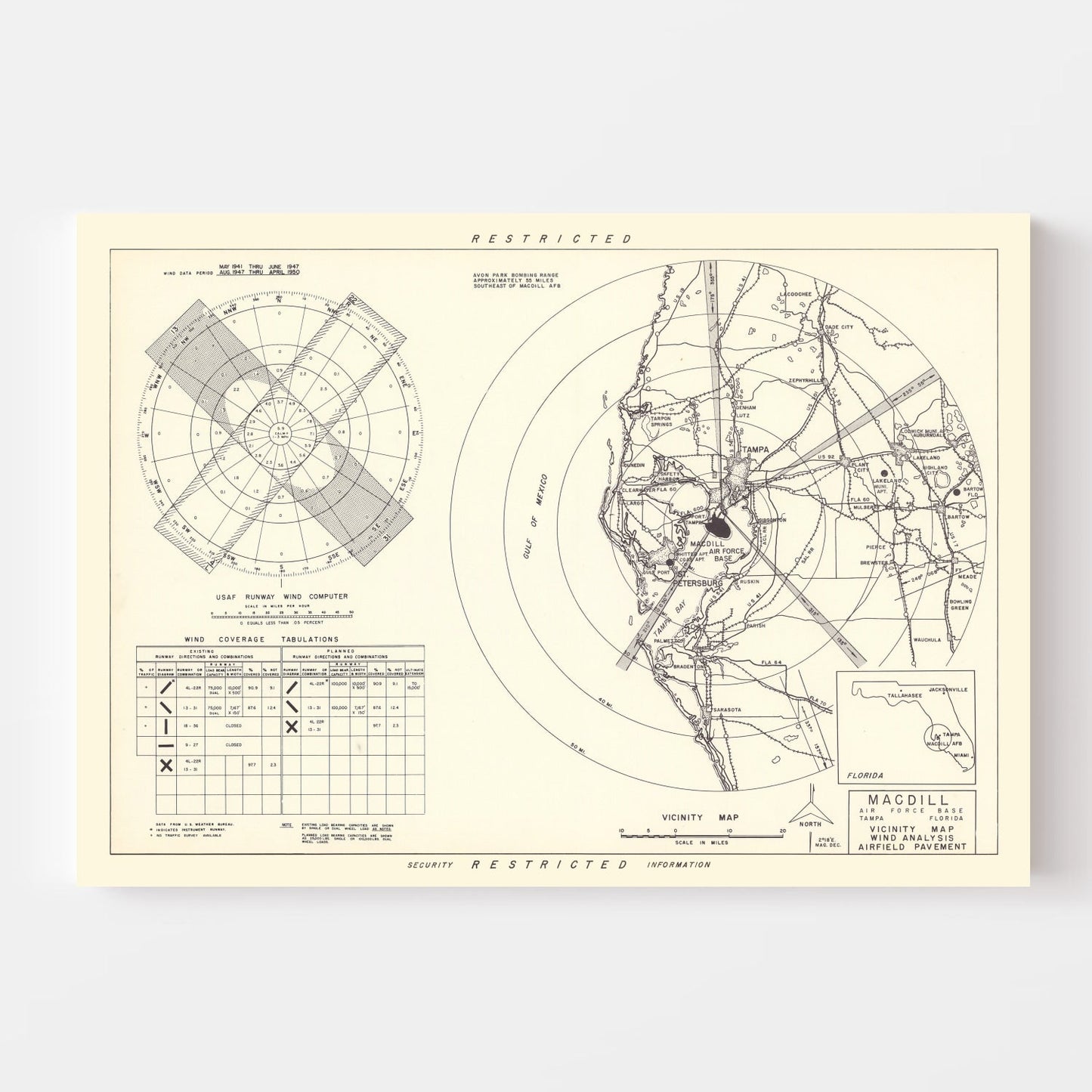 Vintage Map of MacDill Air Force Base Vicinity, Florida, 1951