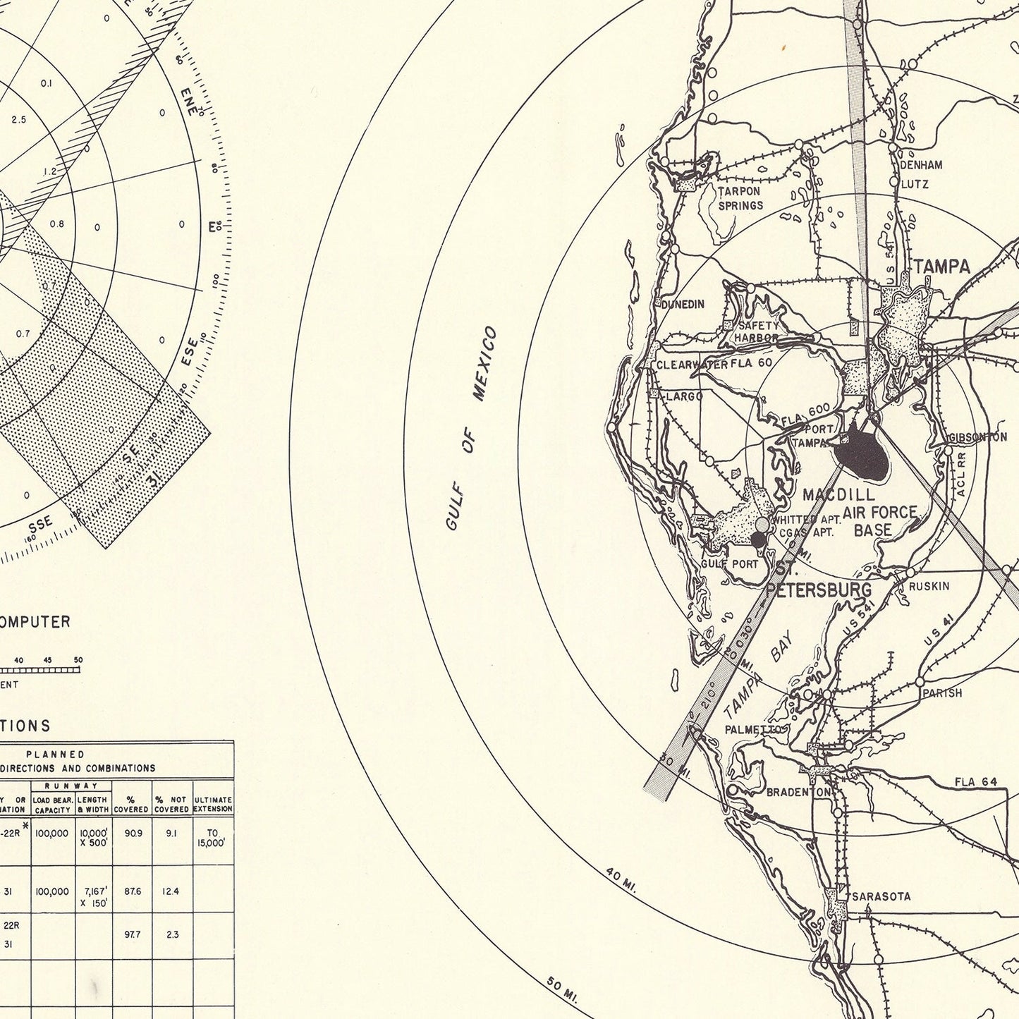 Vintage Map of MacDill Air Force Base Vicinity, Florida, 1951