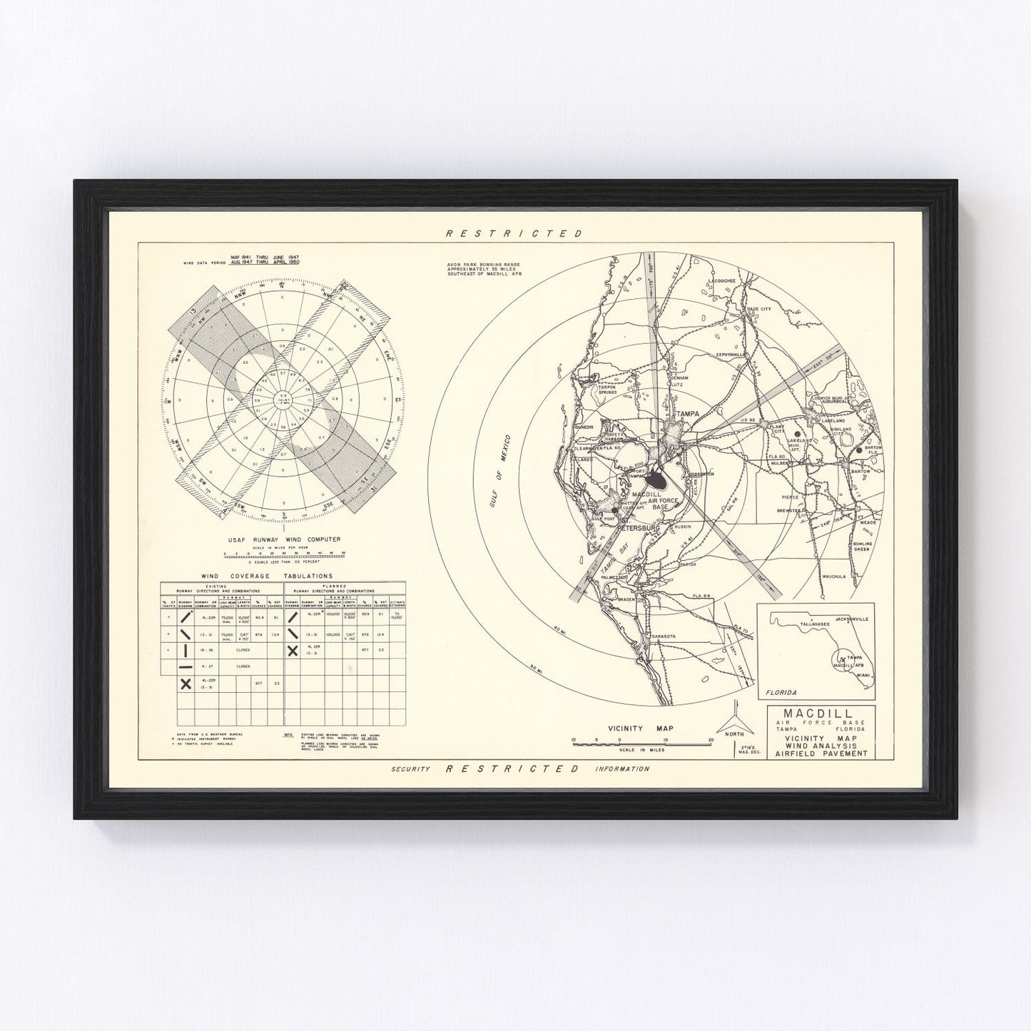 vintage map of MacDill Air Force Base vicinity, Tampa, Florida, 1951