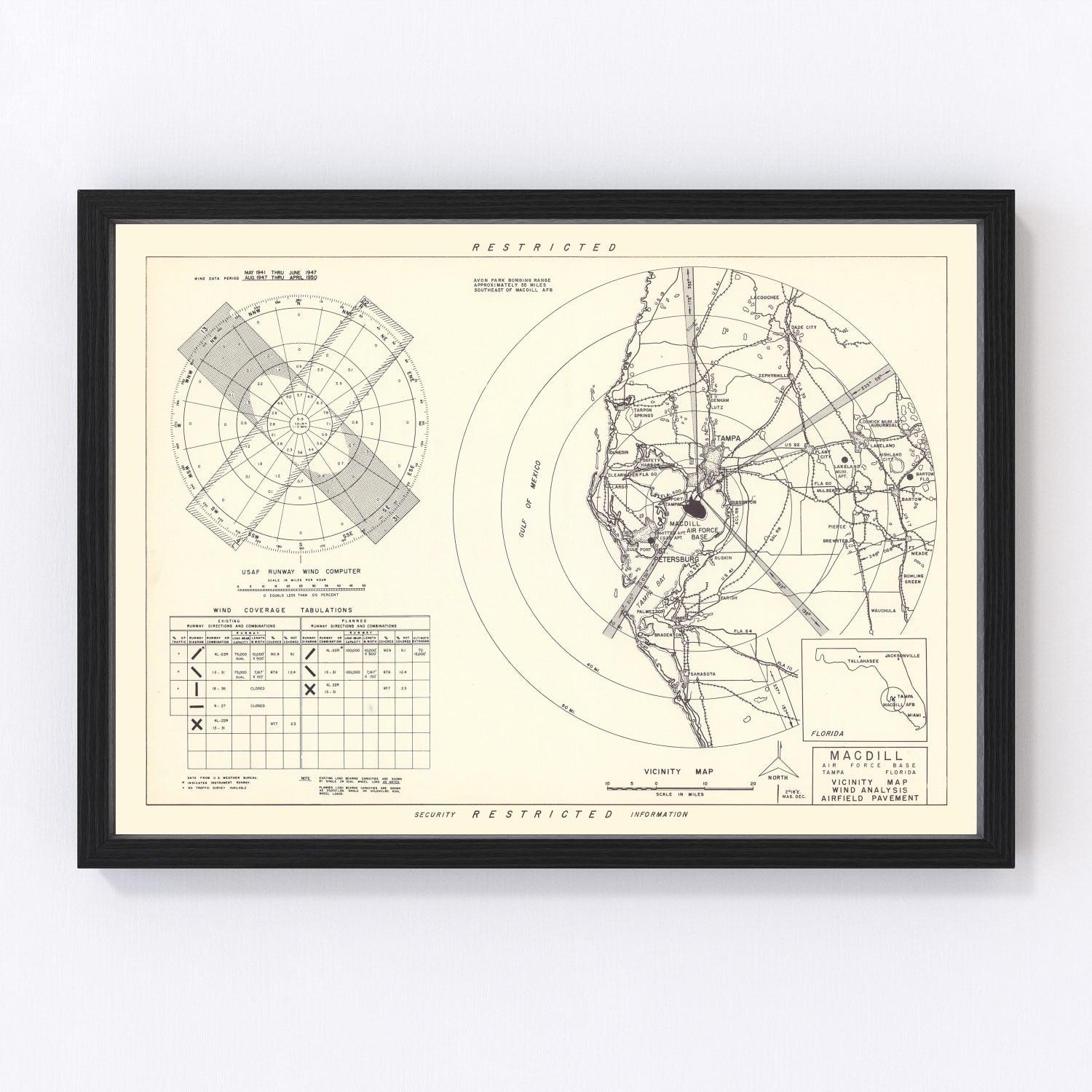 vintage map of MacDill Air Force Base vicinity, Tampa, Florida, 1951