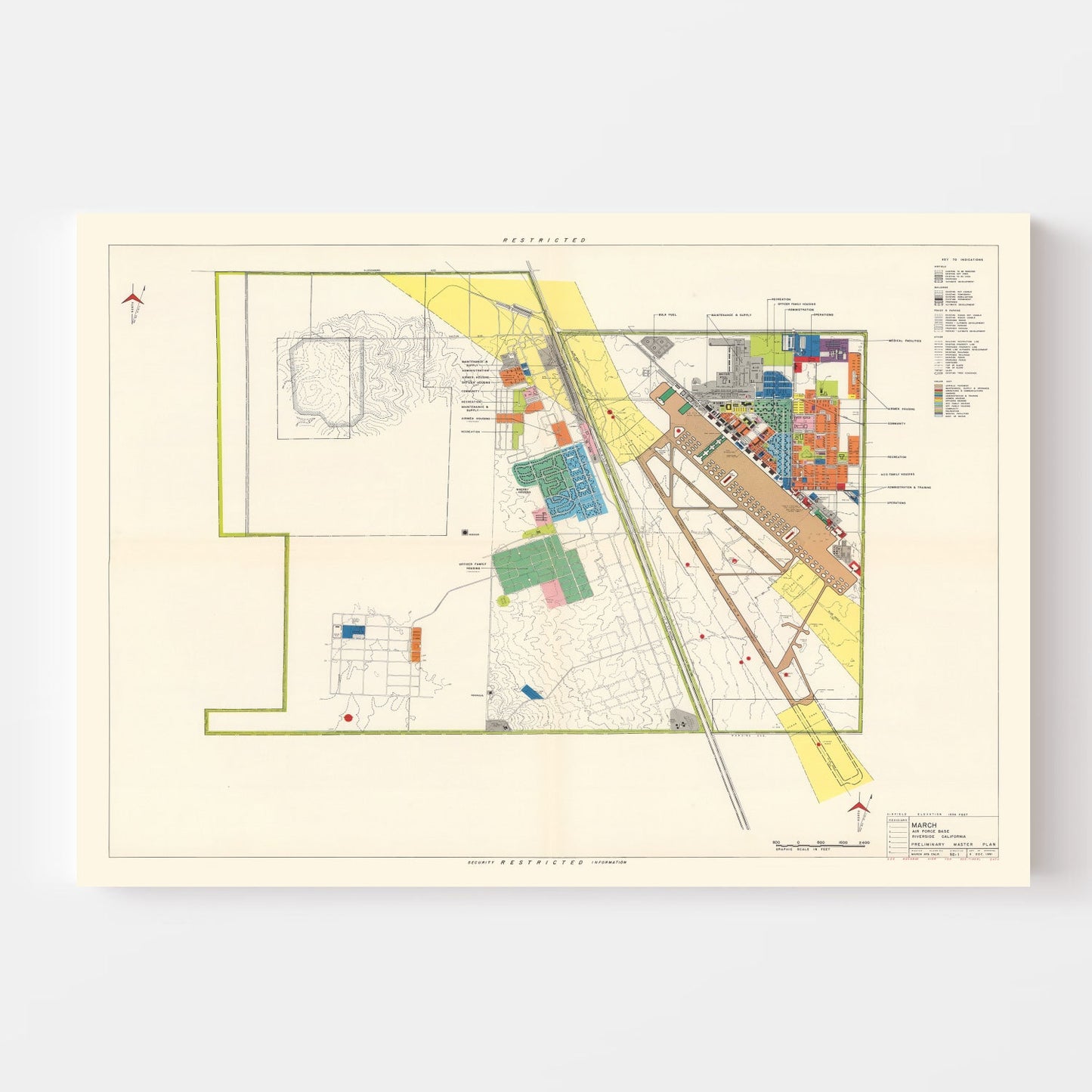 Vintage Map of March Air Force Base, California, 1951