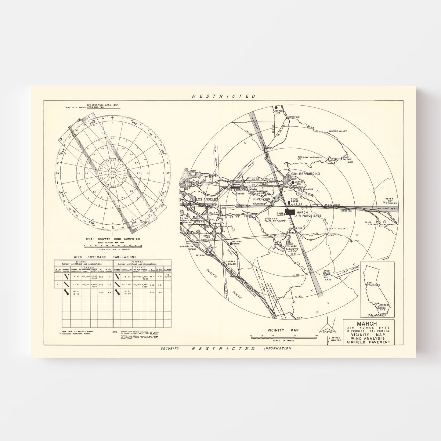Vintage Map of March Air Force Base Vicinity, California, 1951