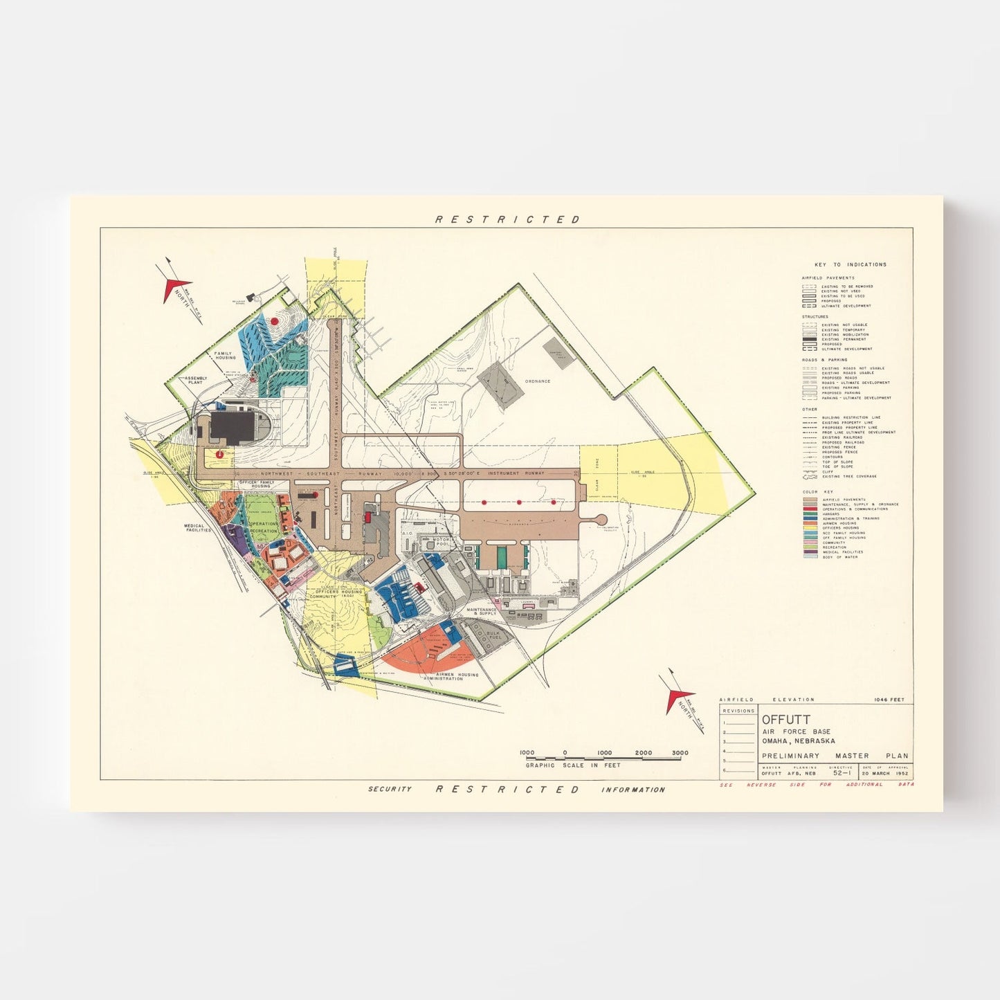 Vintage Map of Offutt Air Force Base, Omaha, Nebraska, 1951